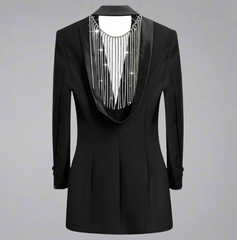 long sleeve blazer with satin lapel and crystal fringe - Zamira