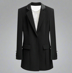 long sleeve blazer with satin lapel and crystal fringe - Zamira