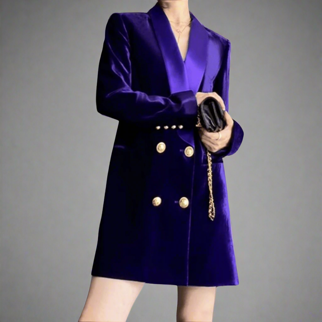 velvet double-breasted blazer dress with satin shawl lapel - Epa