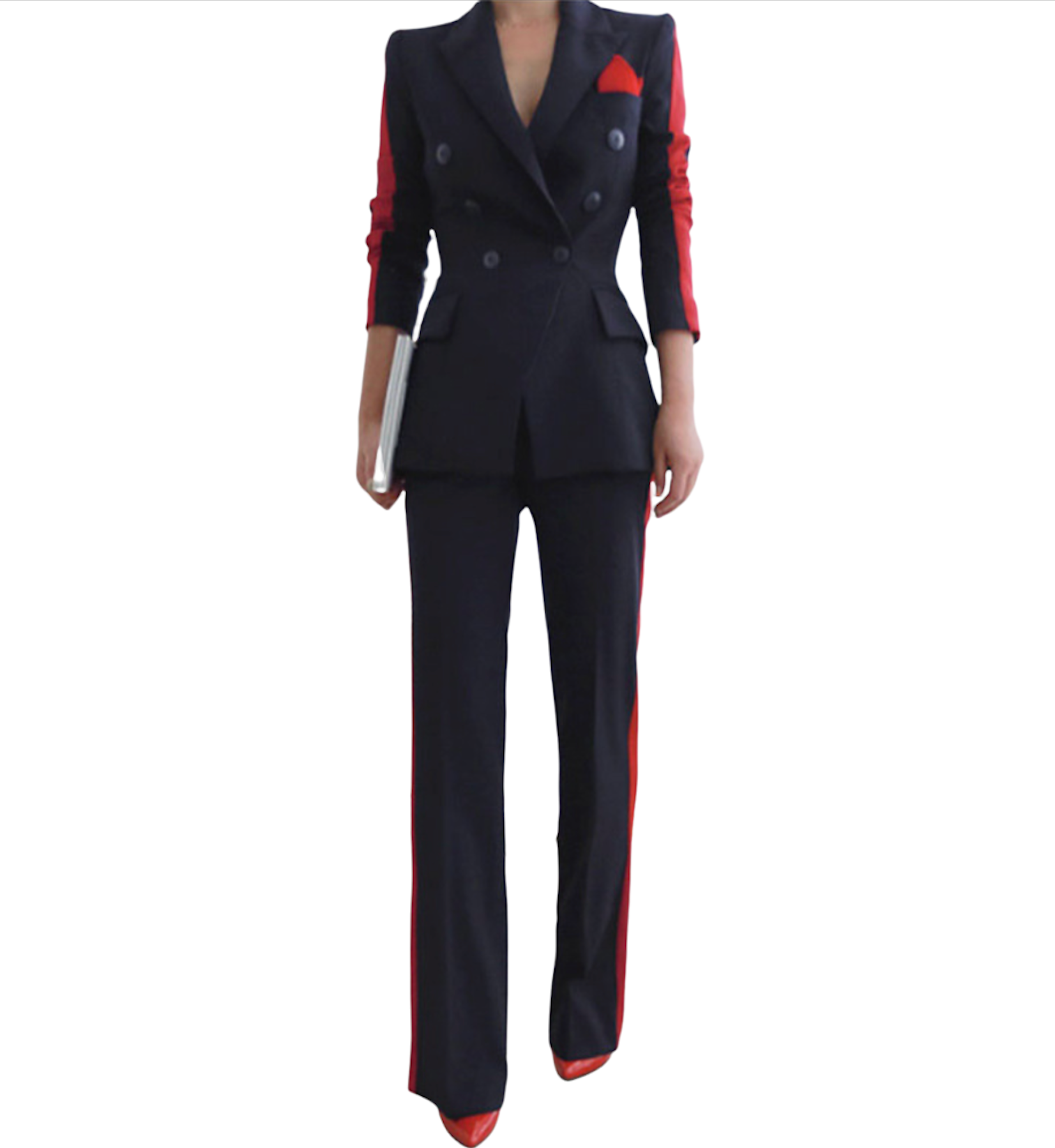 double-breasted tailored suit with contrast red accents - Enygeus