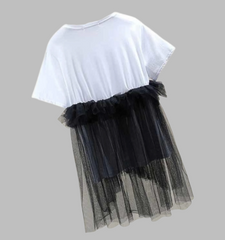 short sleeve tulle overlay t-shirt with bow accents - Langi