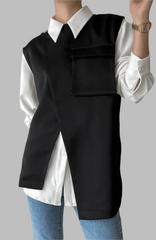layered contrast-panel blouse with asymmetric overlay - Michigan