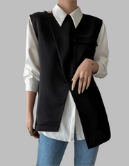 layered contrast-panel blouse with asymmetric overlay - Michigan