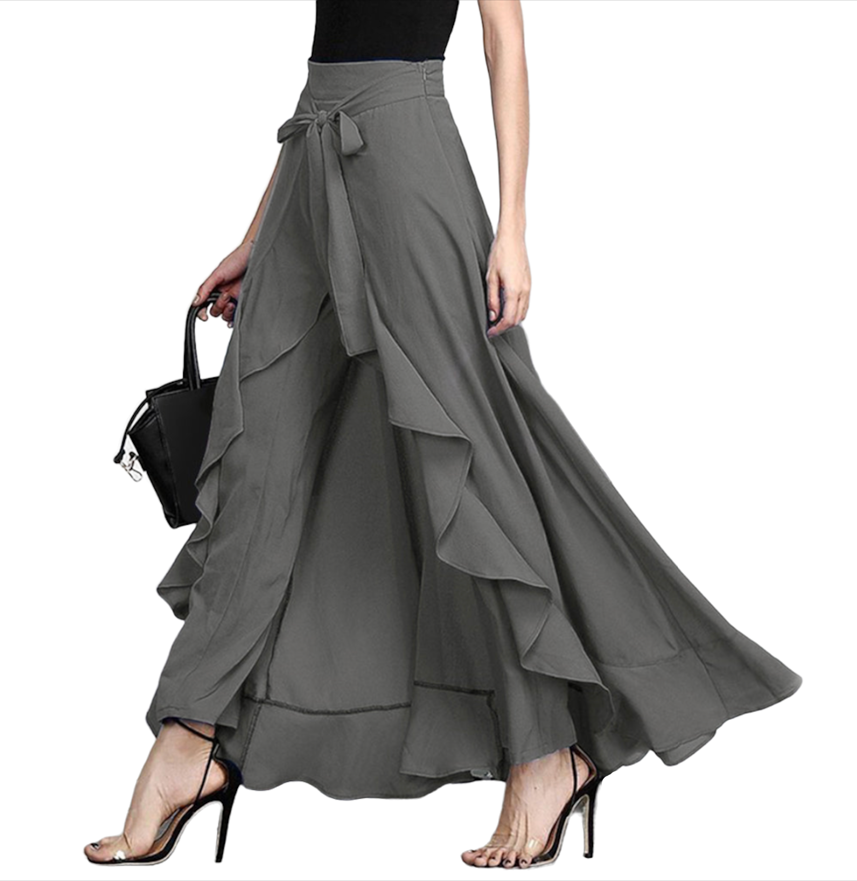 ruffle wrap high-low maxi skirt with tie waist – Daffodil