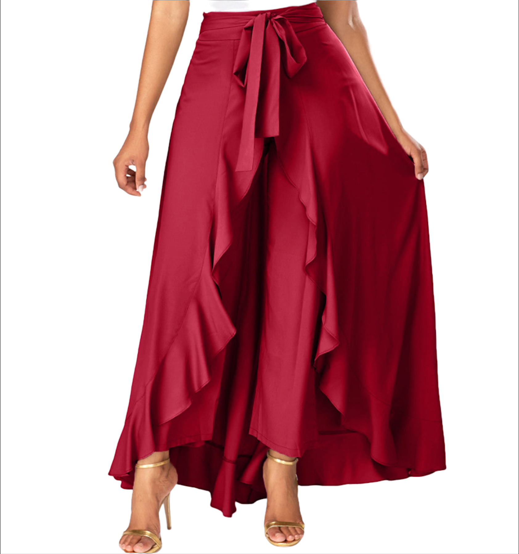 ruffle wrap high-low maxi skirt with tie waist – Daffodil