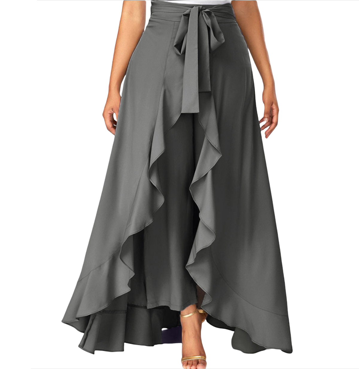 ruffle wrap high-low maxi skirt with tie waist – Daffodil
