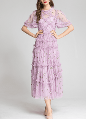 tiered ruffle tulle dress with floral embroidery – CharliP