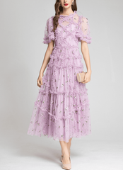 tiered ruffle tulle dress with floral embroidery – CharliP