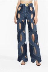cut-out flare jeans with wave panel design - Binnaz