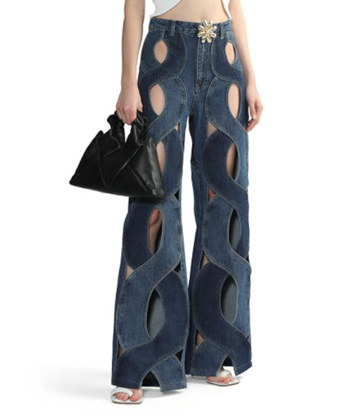 cut-out flare jeans with wave panel design - Binnaz