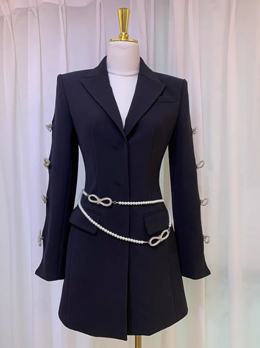 longline blazer with pearl chain and crystal bows – FAYE