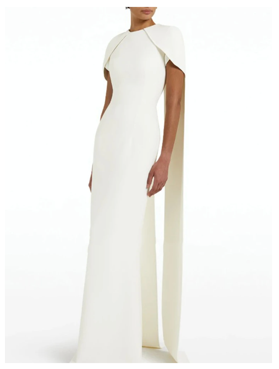 cape-sleeve column gown in ivory – Thuna