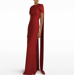 cape-sleeve column gown in ivory – Thuna