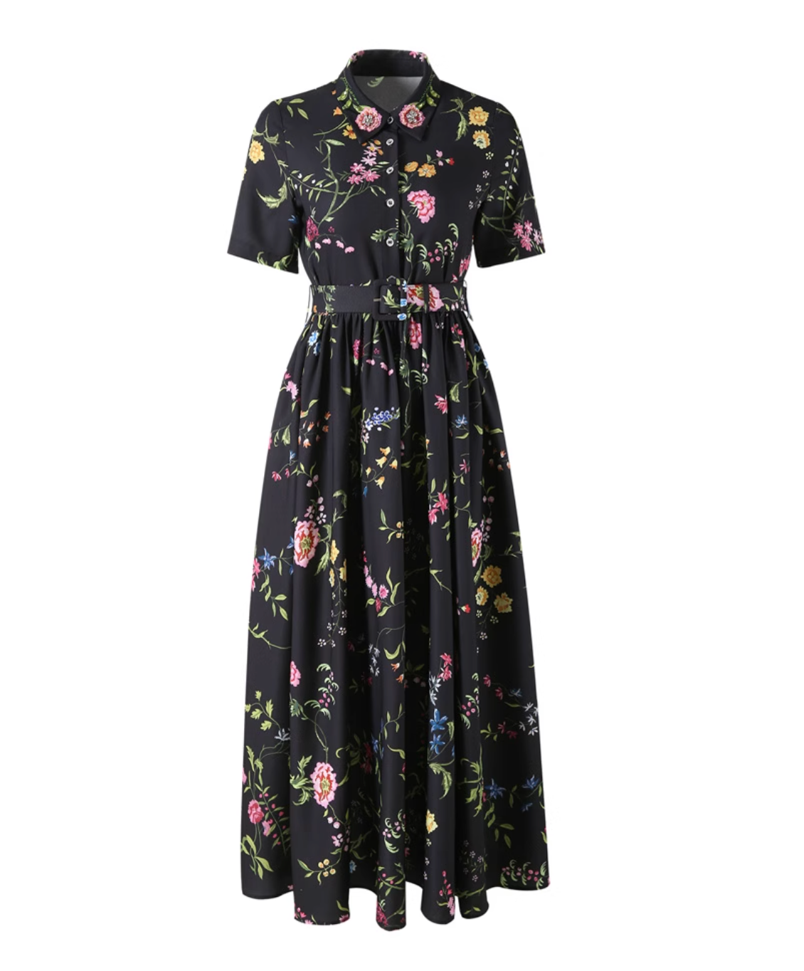 collared floral-print belted maxi dress – Tetyana