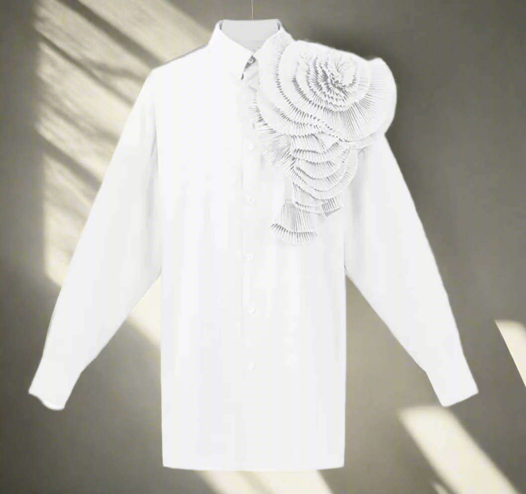 long-sleeve shirt with oversized pleated shoulder detail – Tavvi