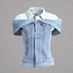 off-shoulder sleeveless denim jacket - Evienne