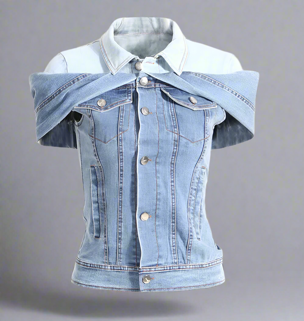 off-shoulder sleeveless denim jacket - Evienne