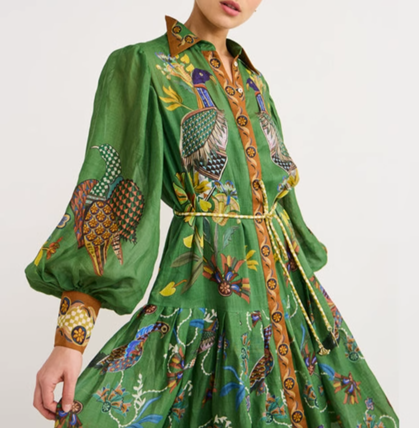 embroidered shirt dress with peacock motif – Edwardx