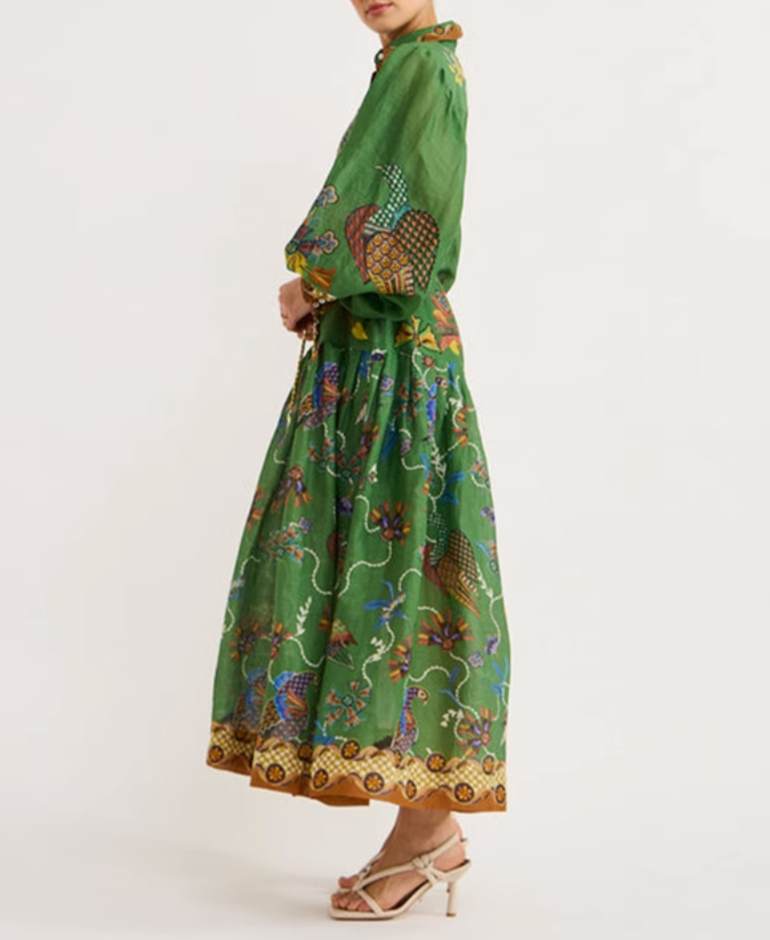 embroidered shirt dress with peacock motif – Edwardx