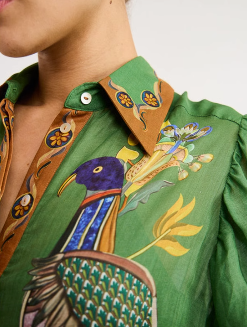 embroidered shirt dress with peacock motif – Edwardx