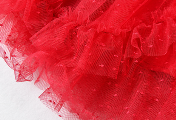 tiered ruffle tulle gown in crimson – Eeshika