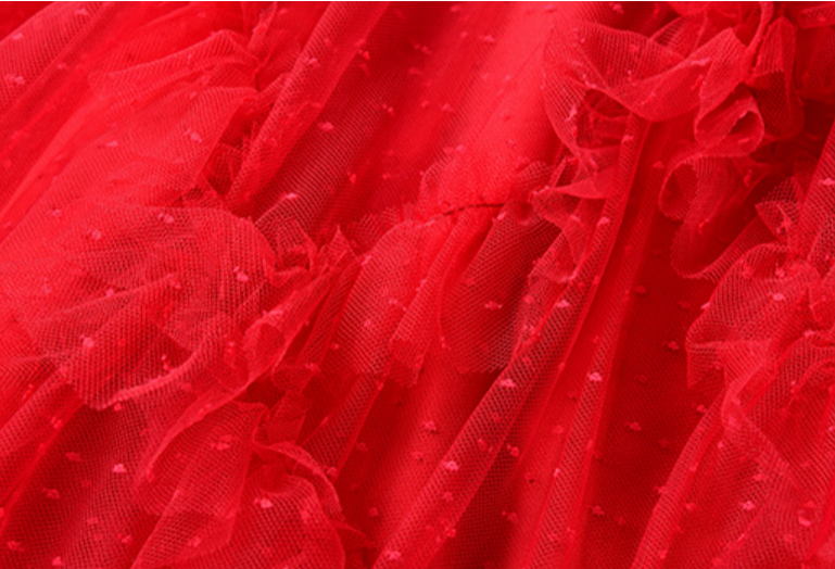 tiered ruffle tulle gown in crimson – Eeshika