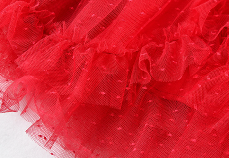 tiered ruffle tulle gown in crimson – Eeshika