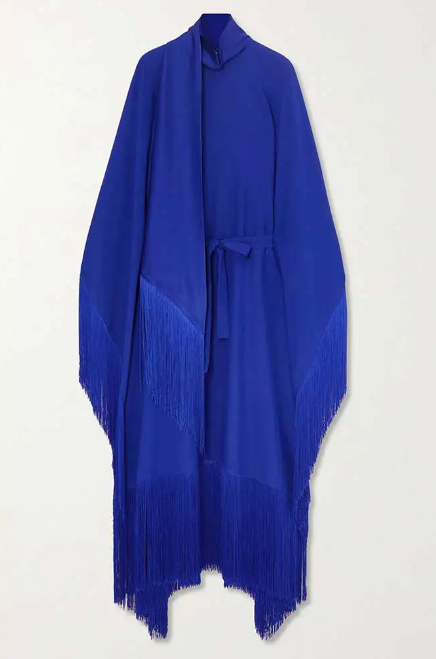 fringed kaftan gown with tie-neck – Sushali