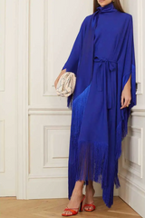fringed kaftan gown with tie-neck – Sushali