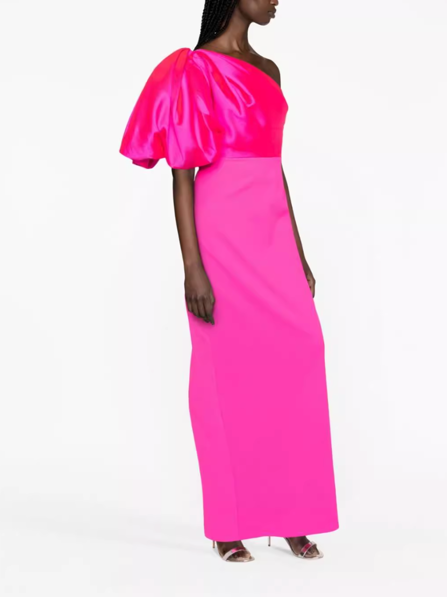 one-shoulder gown with voluminous sleeve – Surenia