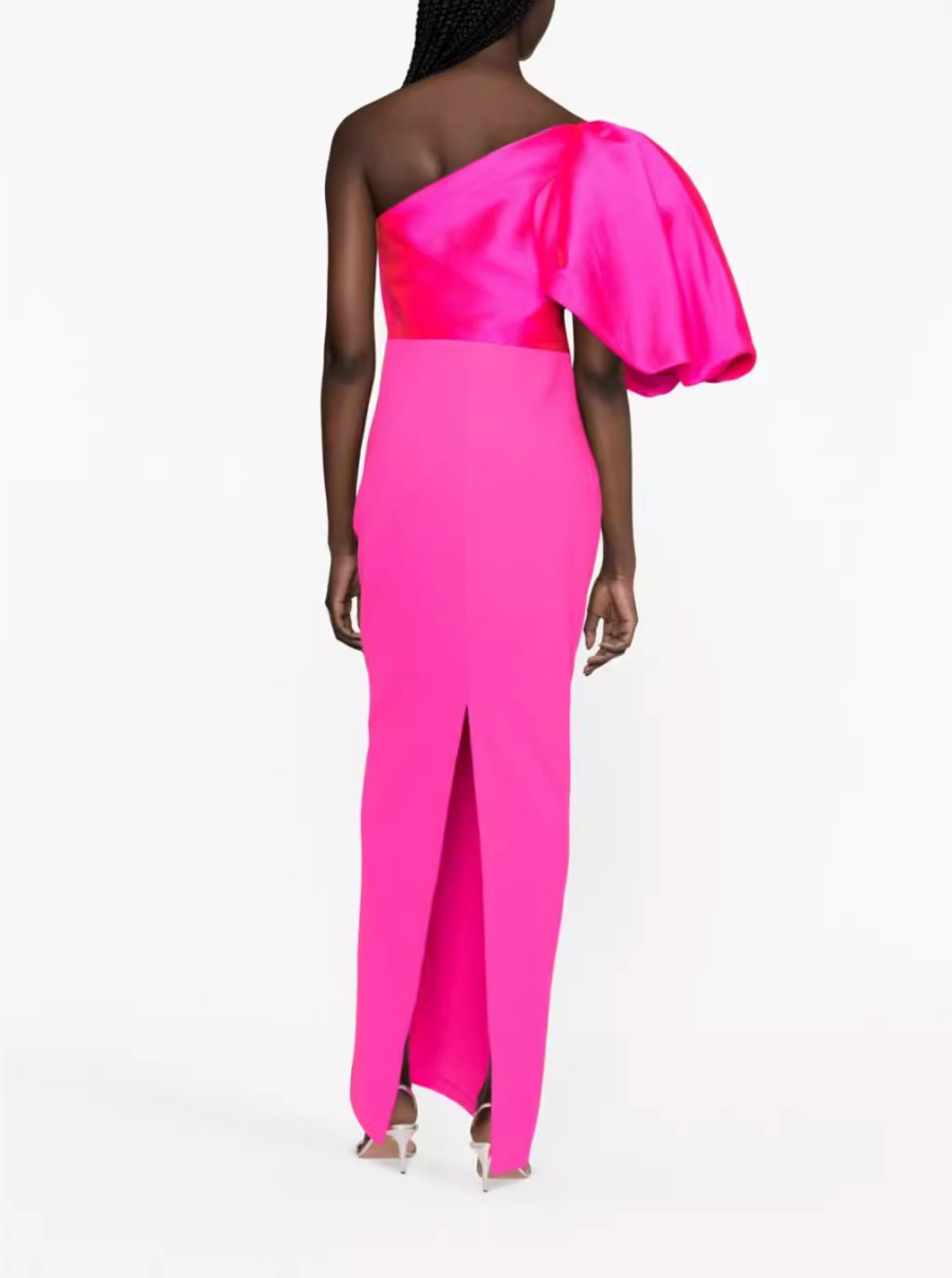one-shoulder gown with voluminous sleeve – Surenia