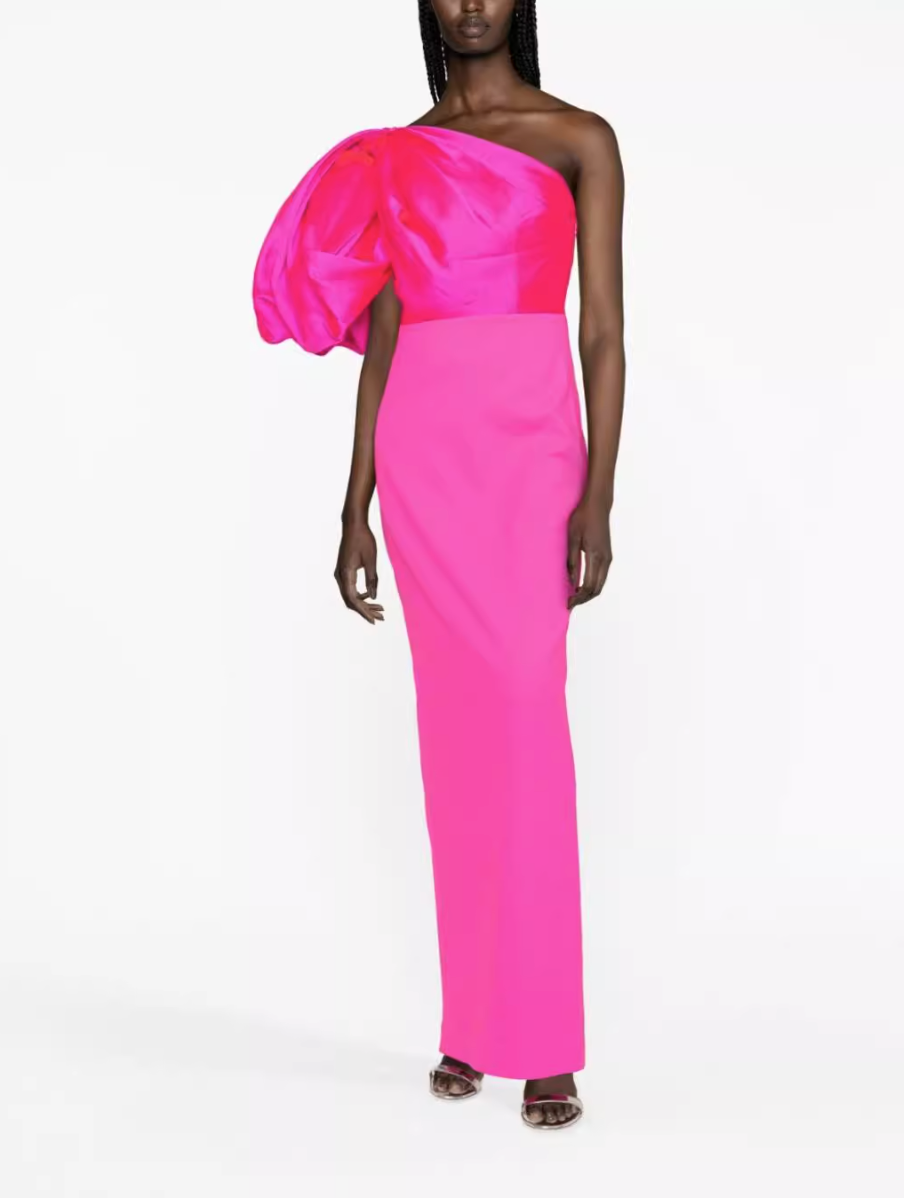 one-shoulder gown with voluminous sleeve – Surenia