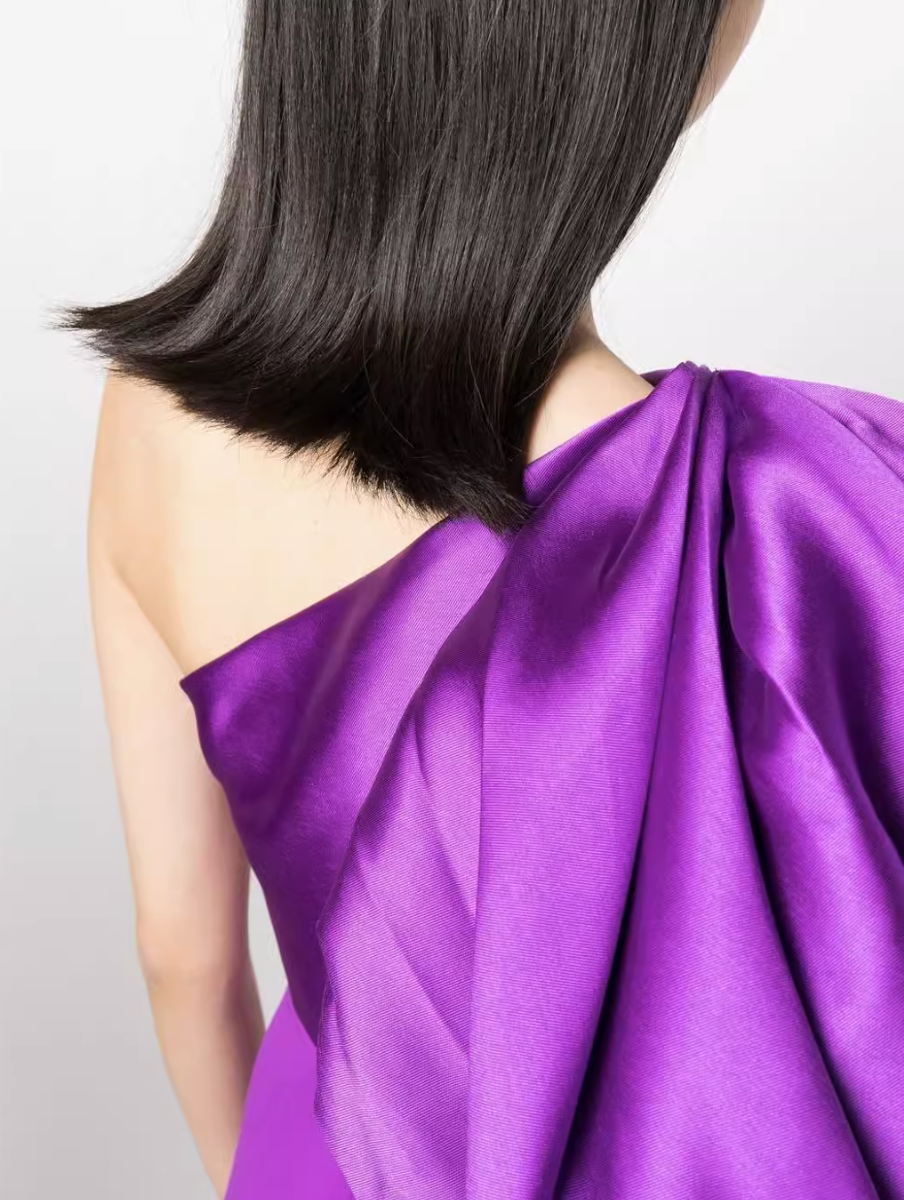 one-shoulder gown with voluminous sleeve – Surenia