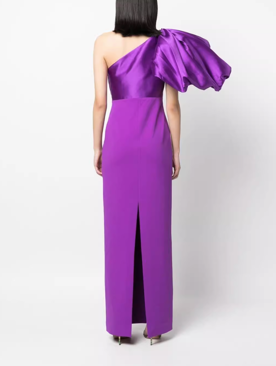 one-shoulder gown with voluminous sleeve – Surenia