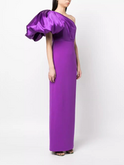 one-shoulder gown with voluminous sleeve – Surenia
