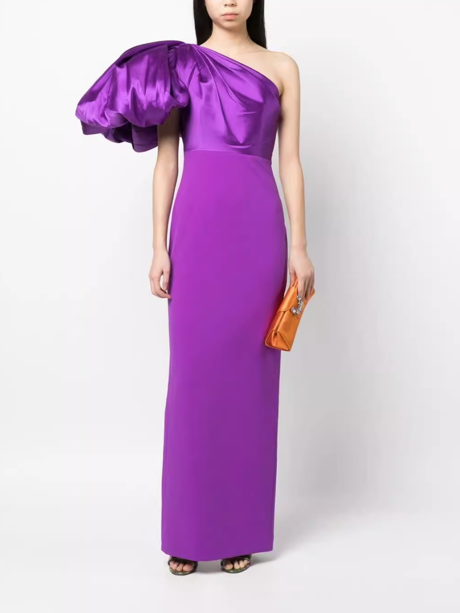 one-shoulder gown with voluminous sleeve – Surenia
