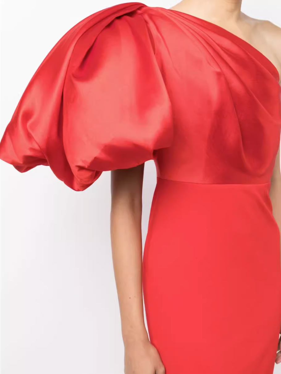 one-shoulder gown with voluminous sleeve – Surenia