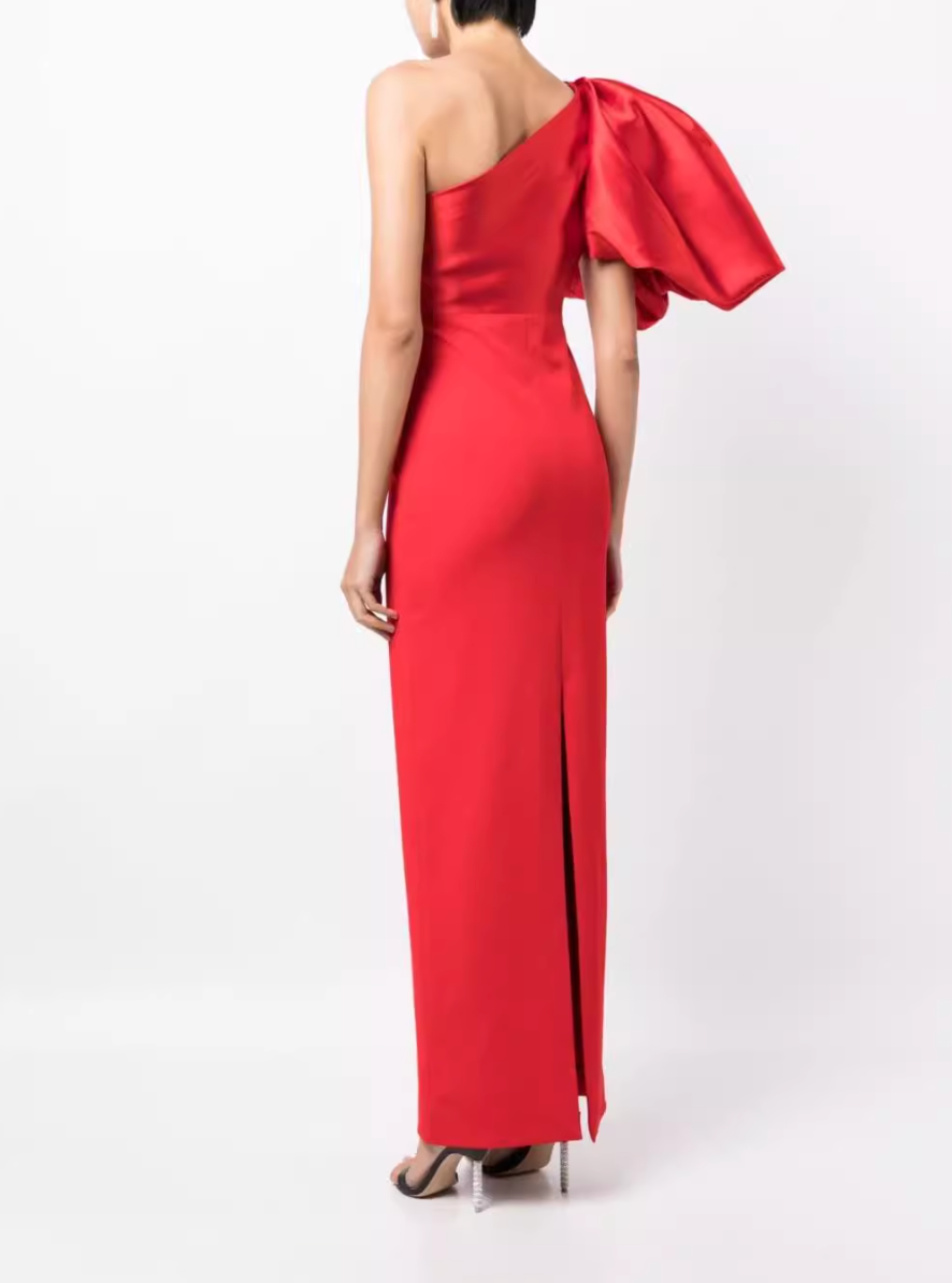 one-shoulder gown with voluminous sleeve – Surenia