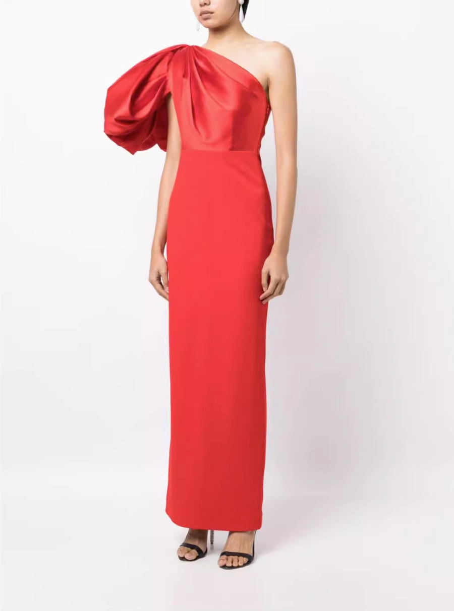 one-shoulder gown with voluminous sleeve – Surenia