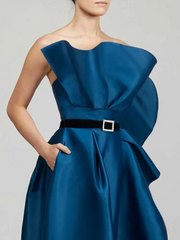 strapless belted gown with sculpted drape – Surena