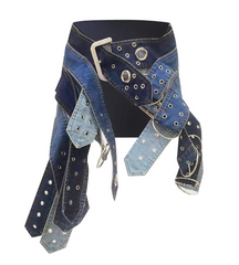 multi-tone denim belt skirt with grommet details - Ellinor