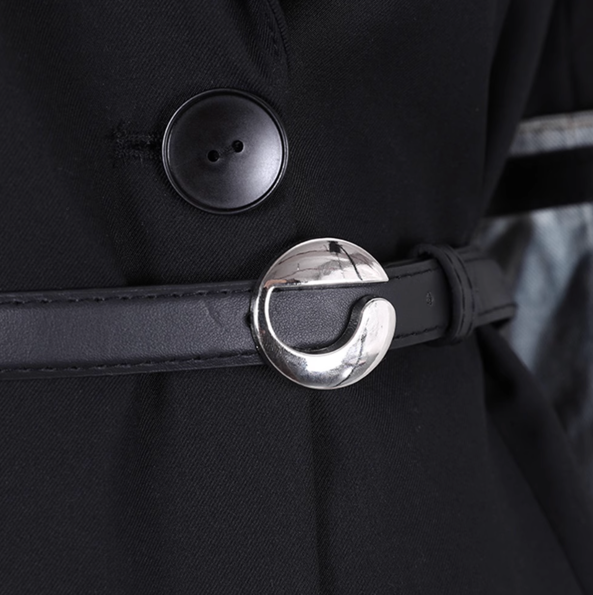 belted longline coat with denim sleeve accents - SunJung