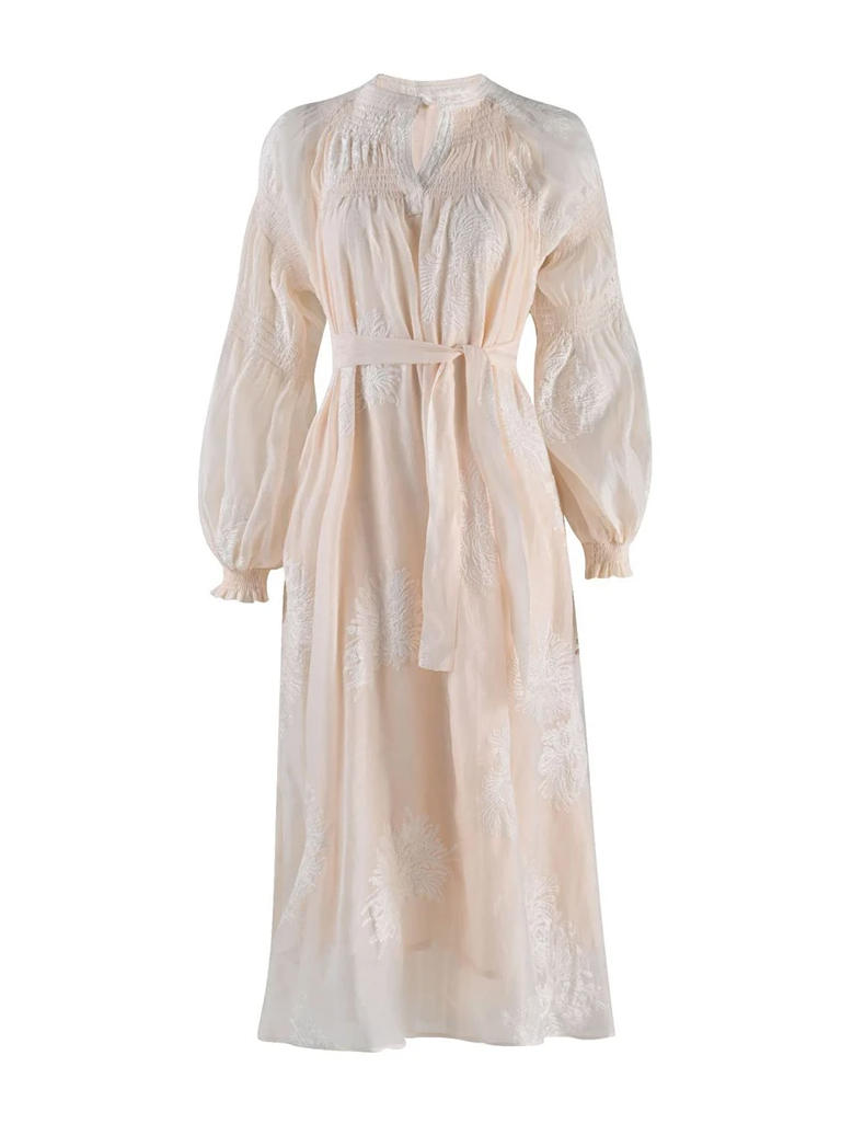 embroidered organza midi dress with puff sleeves – Elsabeth
