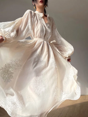 embroidered organza midi dress with puff sleeves – Elsabeth