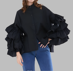 long-sleeve blouse with layered ruffle sleeves - Elspet