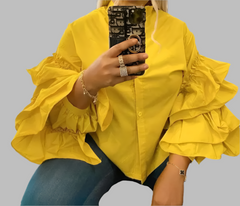long-sleeve blouse with layered ruffle sleeves - Elspet