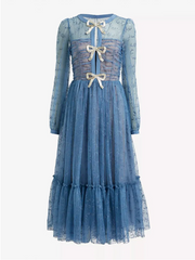 sheer embroidered midi dress with ribbon bows – Elueua