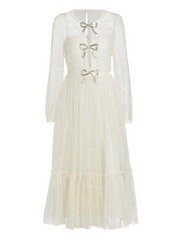 sheer embroidered midi dress with ribbon bows – Elueua