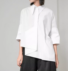 asymmetrical half-sleeve shirt with layered front - Elvisa