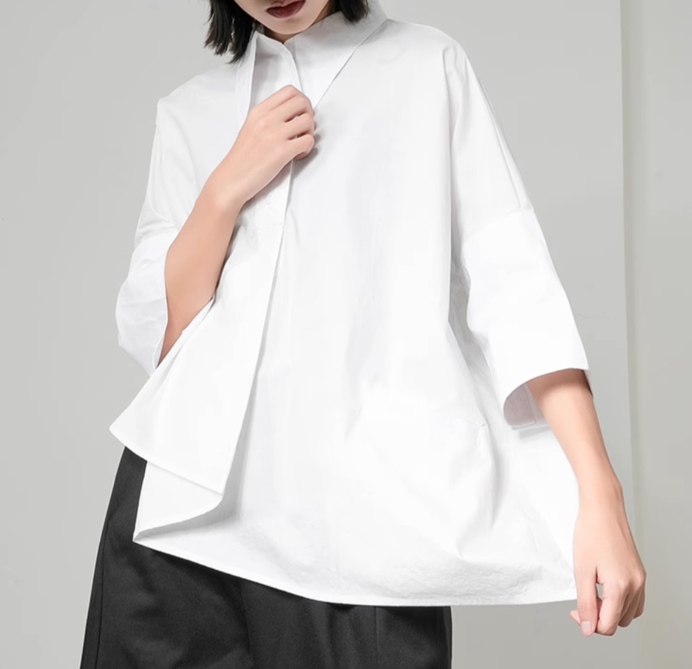 asymmetrical half-sleeve shirt with layered front - Elvisa